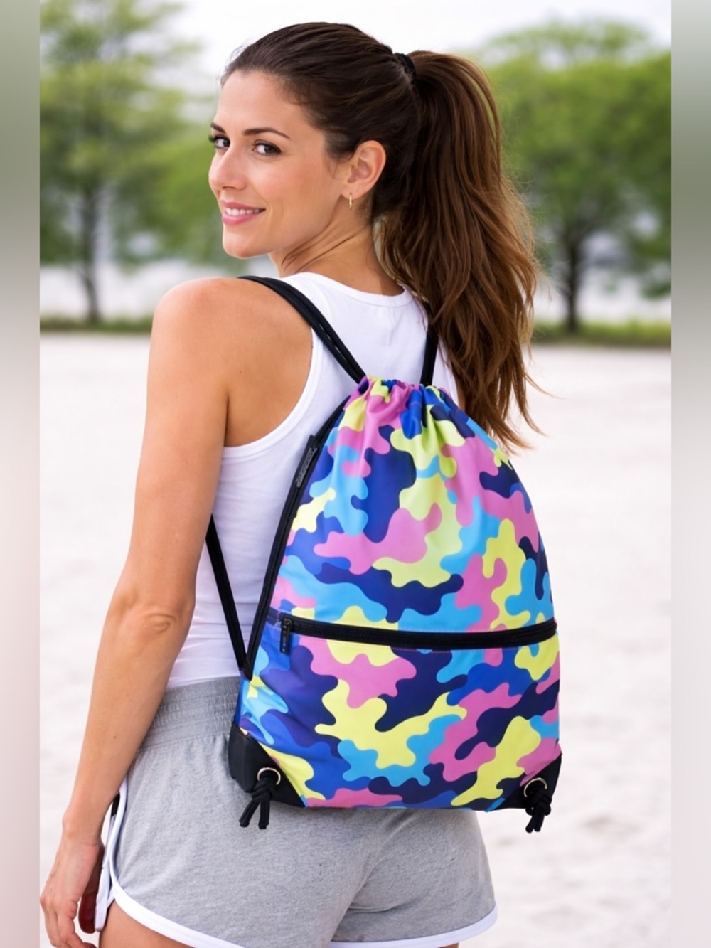 🌸🌹3 for $15💐🌺 Drawstring Backpack Gym Bag Lightweight Travel Sport (Camo)